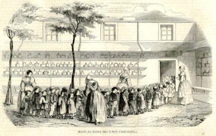 Illustration : l'entrée des enfants dans la salle d'asile de Cochin.